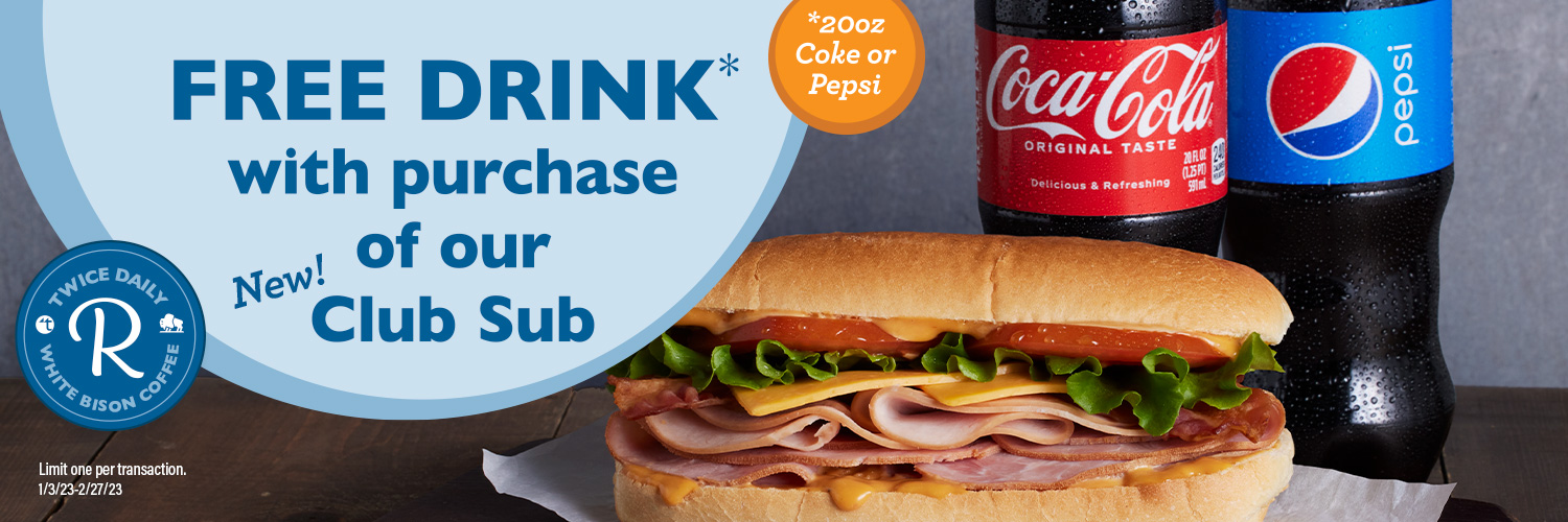 Free drink with purchase of our new club sub