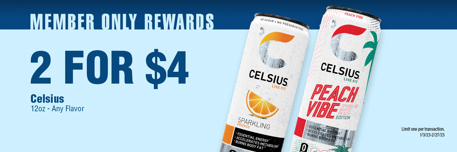 2/$4 any 12 oz Celsius
