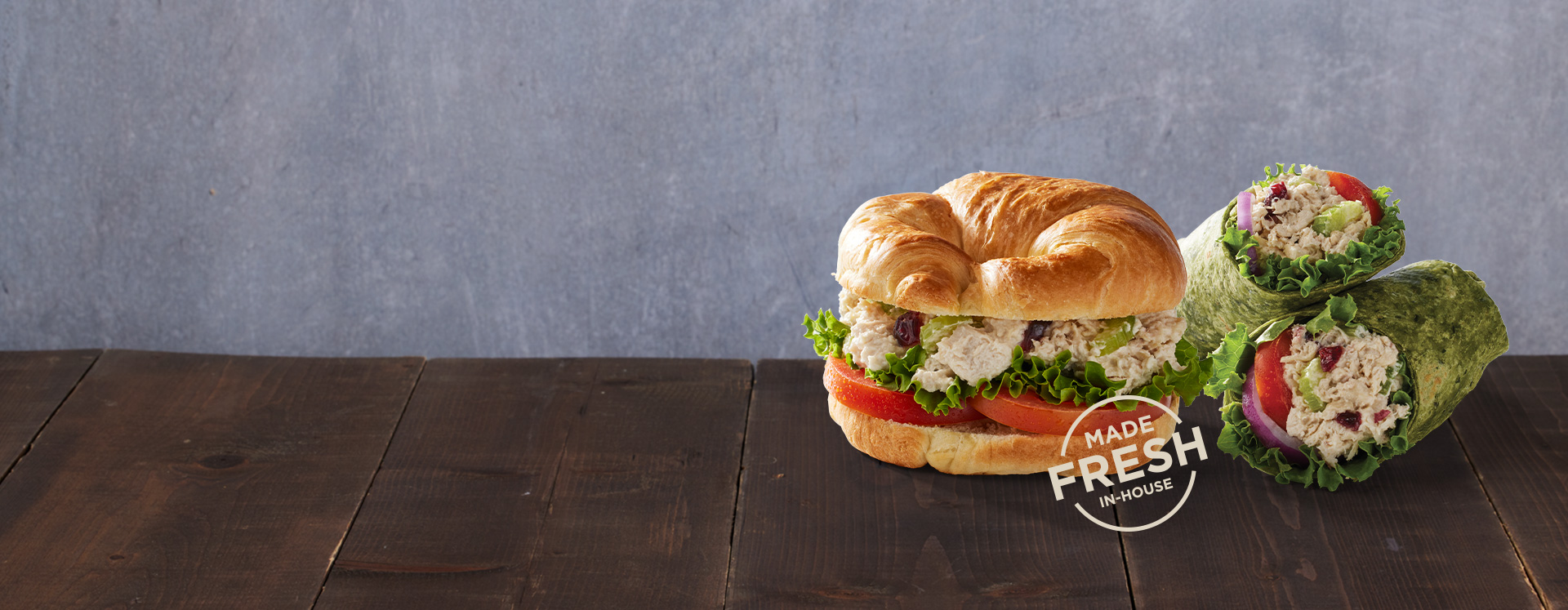 made-to-order chicken salad as a sandwich or wrap